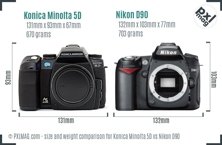 Konica Minolta 5D vs Nikon D90 size comparison