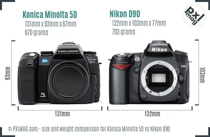 Konica Minolta 5D vs Nikon D90 size comparison Konica Minolta 5D vs Nikon D90 size comparison