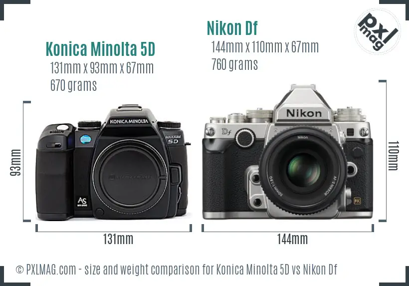 Konica Minolta 5D vs Nikon Df size comparison