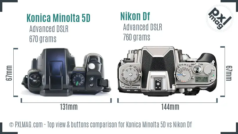 Konica Minolta 5D vs Nikon Df top view buttons comparison