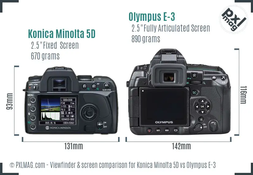 Konica Minolta 5D vs Olympus E-3 Screen and Viewfinder comparison