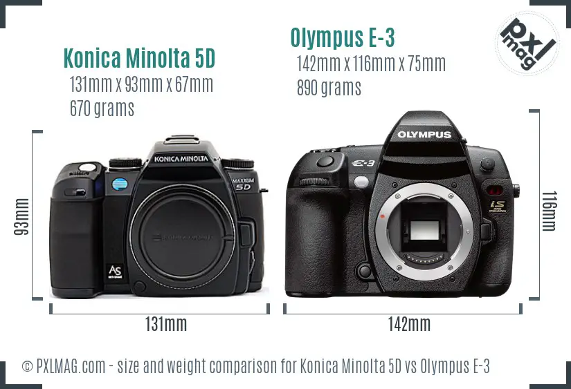 Konica Minolta 5D vs Olympus E-3 size comparison