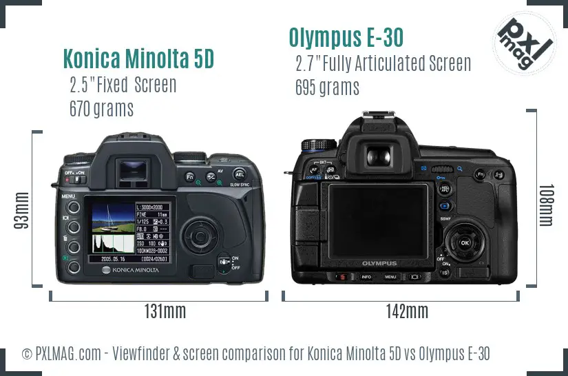 Konica Minolta 5D vs Olympus E-30 Screen and Viewfinder comparison