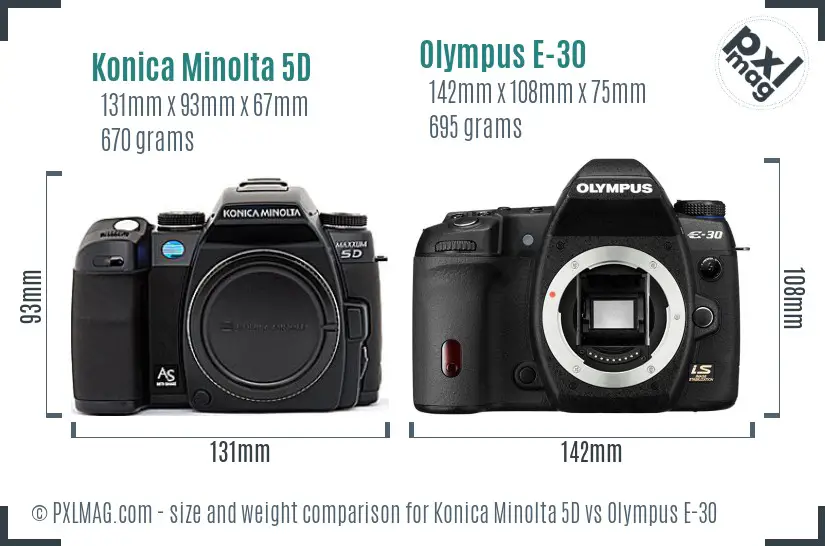 Konica Minolta 5D vs Olympus E-30 size comparison