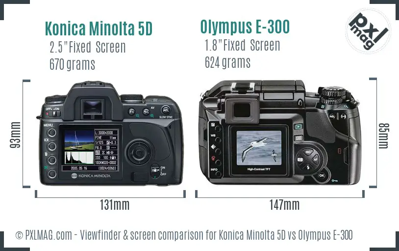 Konica Minolta 5D vs Olympus E-300 Screen and Viewfinder comparison