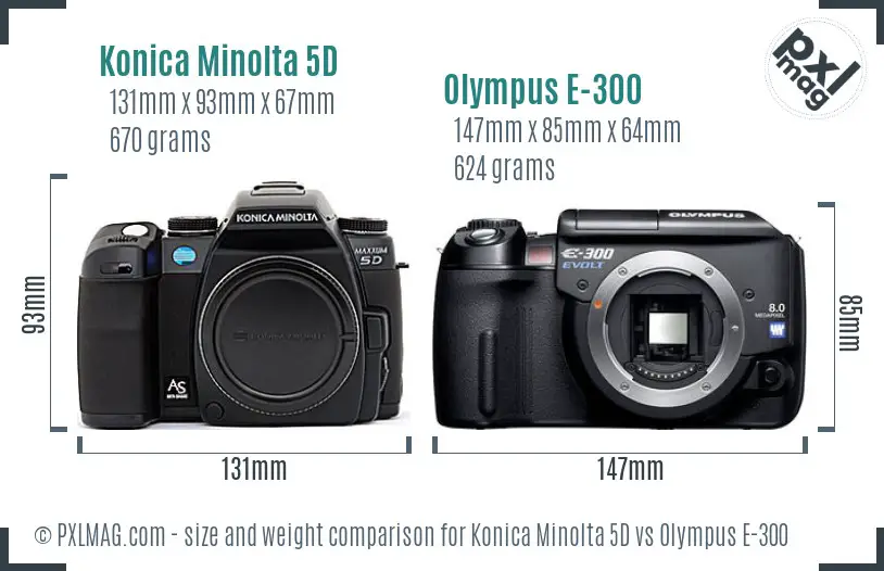Konica Minolta 5D vs Olympus E-300 size comparison