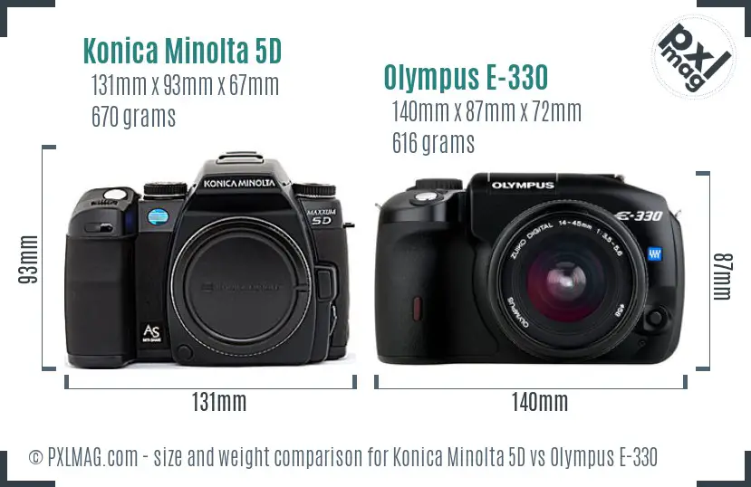 Konica Minolta 5D vs Olympus E-330 size comparison