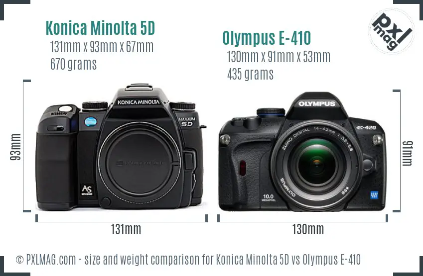 Konica Minolta 5D vs Olympus E-410 size comparison