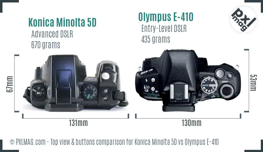 Konica Minolta 5D vs Olympus E-410 top view buttons comparison