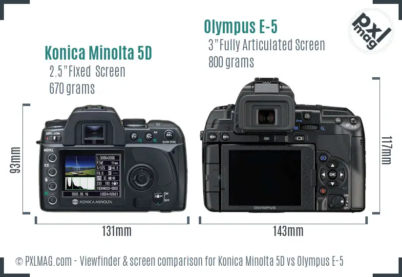 Konica Minolta 5D vs Olympus E-5 Screen and Viewfinder comparison