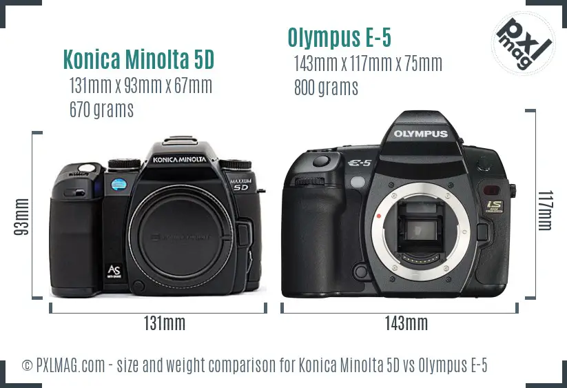 Konica Minolta 5D vs Olympus E-5 size comparison