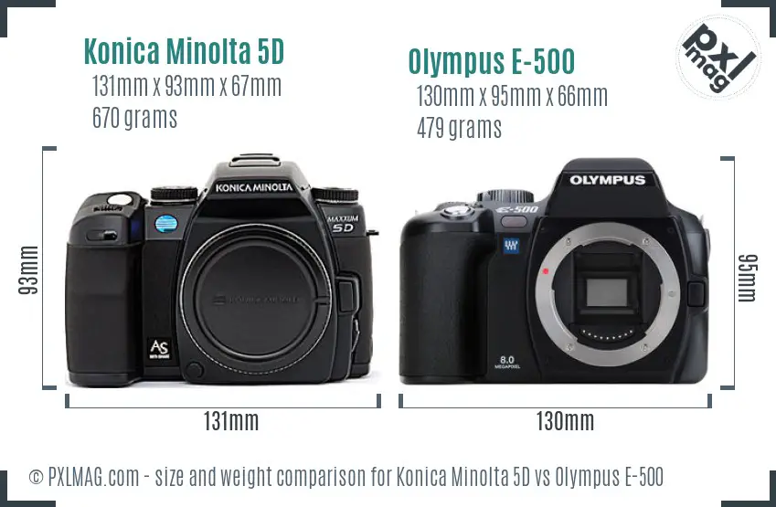 Konica Minolta 5D vs Olympus E-500 size comparison