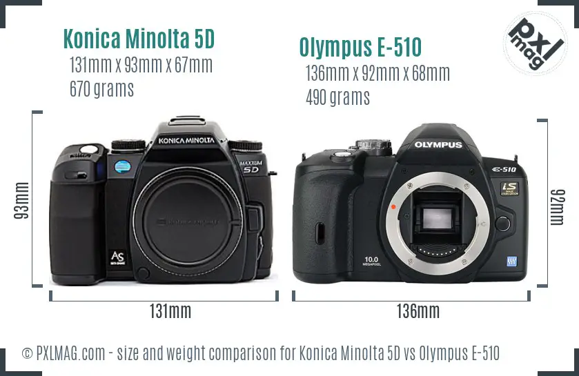 Konica Minolta 5D vs Olympus E-510 size comparison