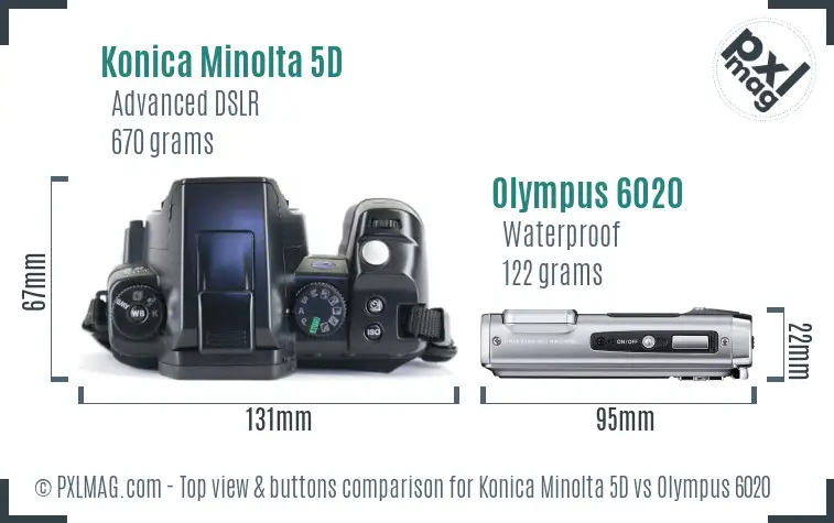 Konica Minolta 5D vs Olympus 6020 top view buttons comparison