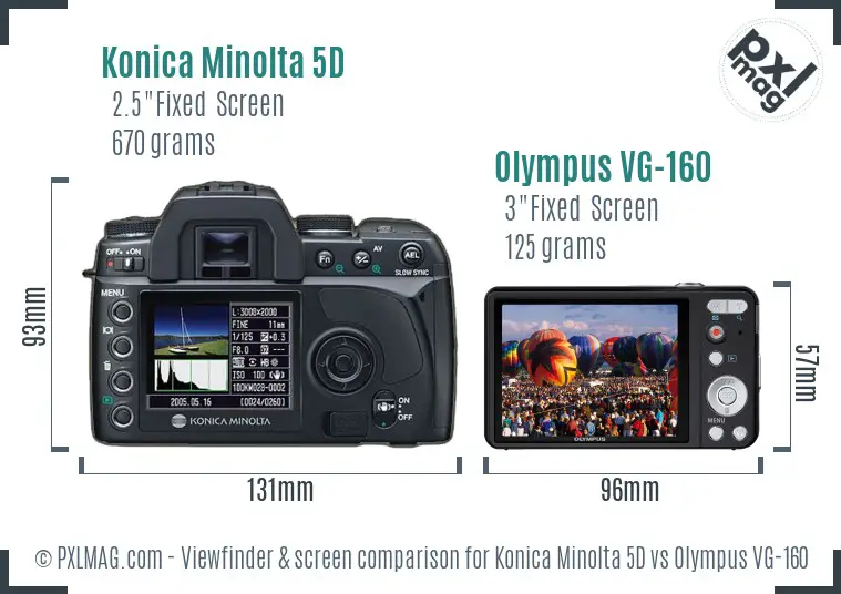 Konica Minolta 5D vs Olympus VG-160 Screen and Viewfinder comparison