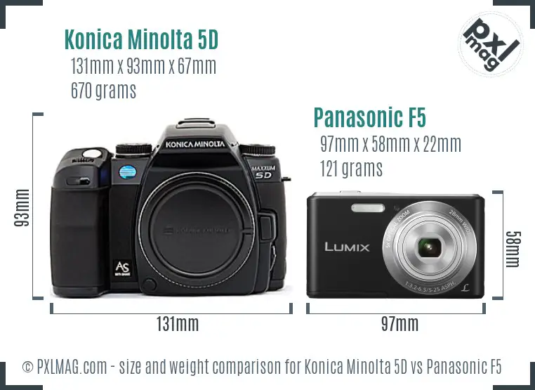Konica Minolta 5D vs Panasonic F5 size comparison