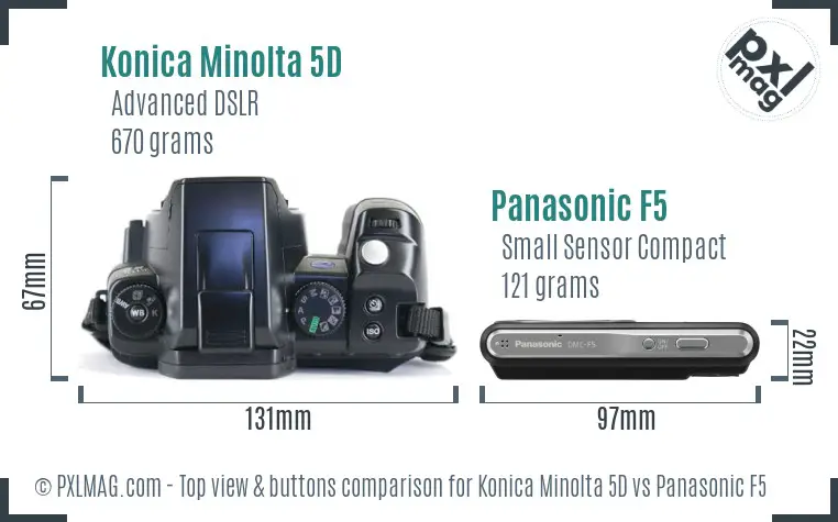 Konica Minolta 5D vs Panasonic F5 top view buttons comparison