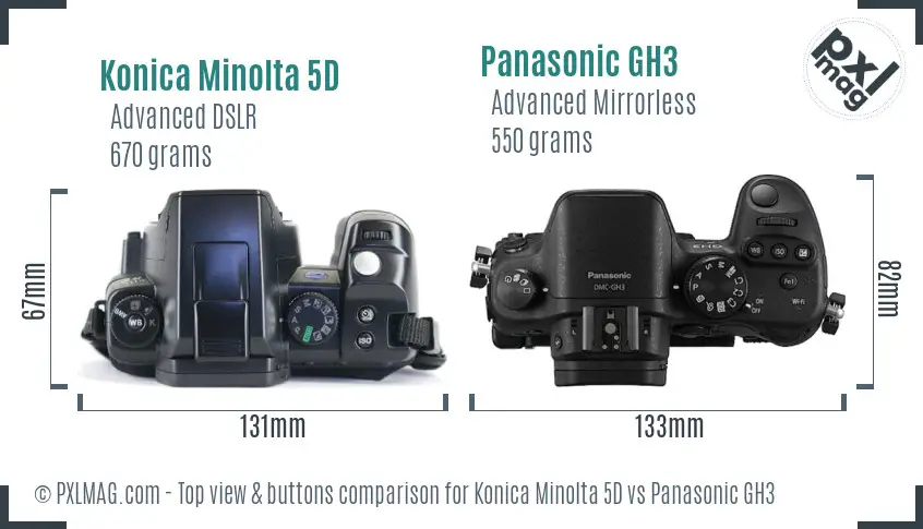 Konica Minolta 5D vs Panasonic GH3 top view buttons comparison