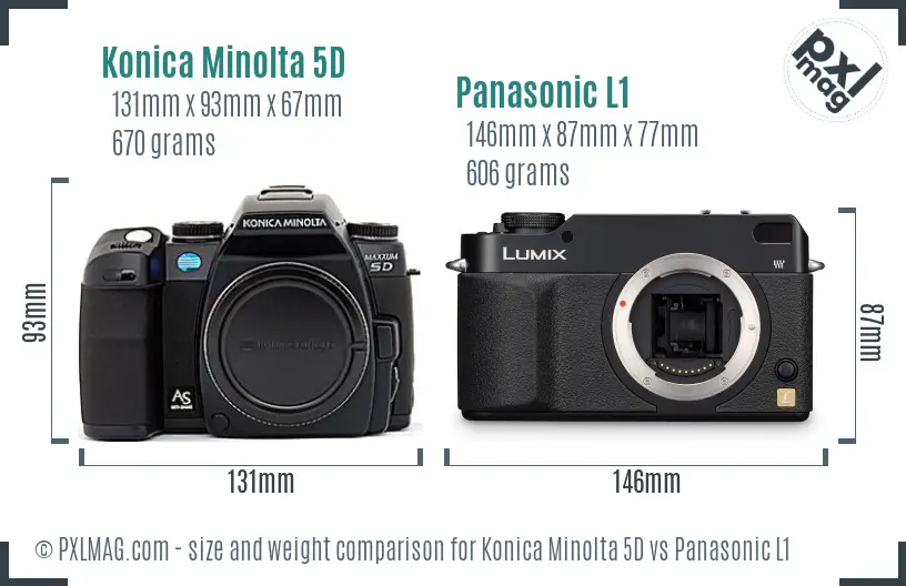Konica Minolta 5D vs Panasonic L1 size comparison