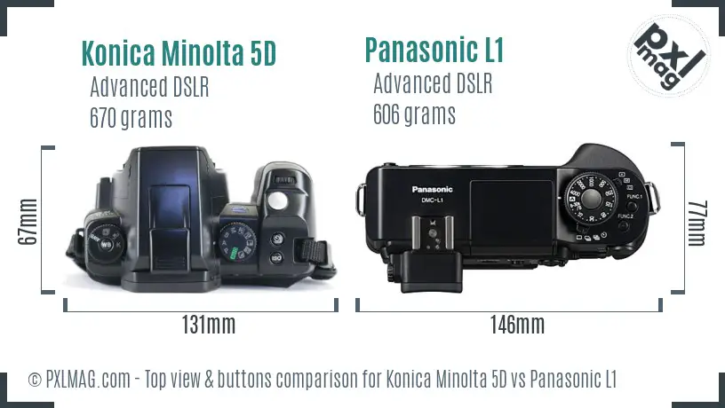 Konica Minolta 5D vs Panasonic L1 top view buttons comparison