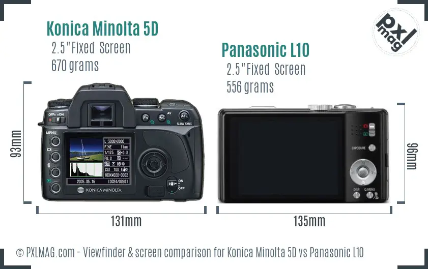 Konica Minolta 5D vs Panasonic L10 Screen and Viewfinder comparison