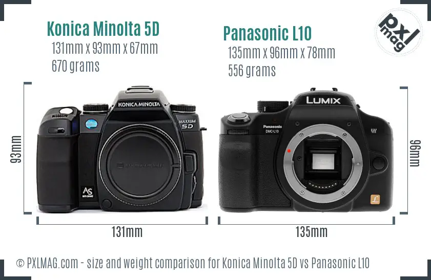 Konica Minolta 5D vs Panasonic L10 size comparison