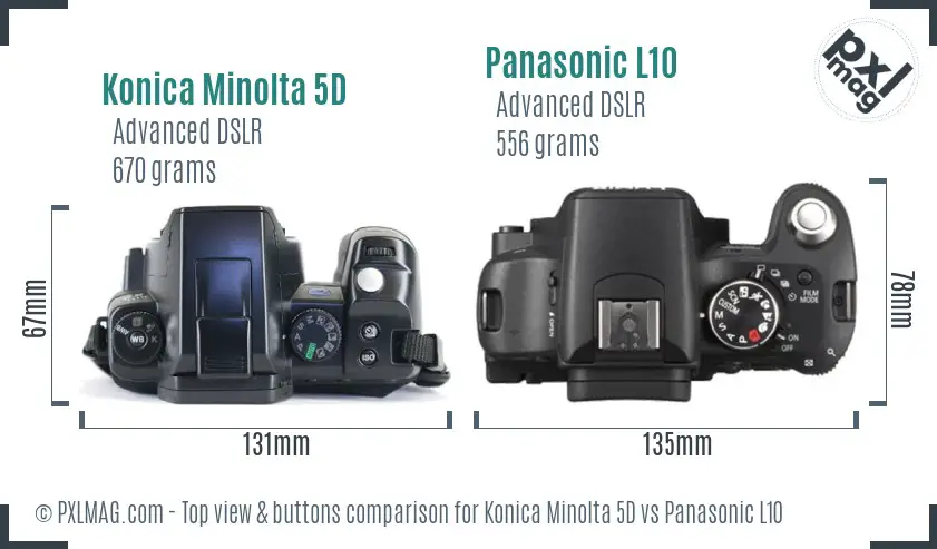 Konica Minolta 5D vs Panasonic L10 top view buttons comparison