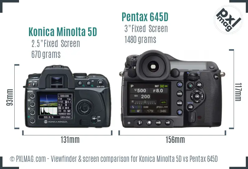 Konica Minolta 5D vs Pentax 645D Screen and Viewfinder comparison