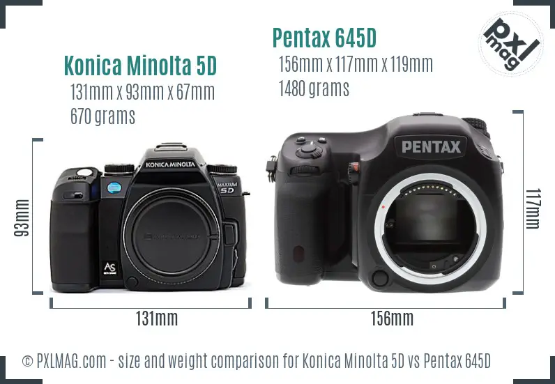 Konica Minolta 5D vs Pentax 645D size comparison
