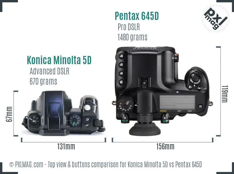Konica Minolta 5D vs Pentax 645D top view buttons comparison