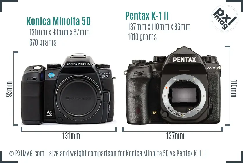 Konica Minolta 5D vs Pentax K-1 II size comparison