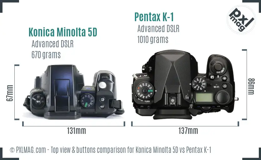Konica Minolta 5D vs Pentax K-1 top view buttons comparison