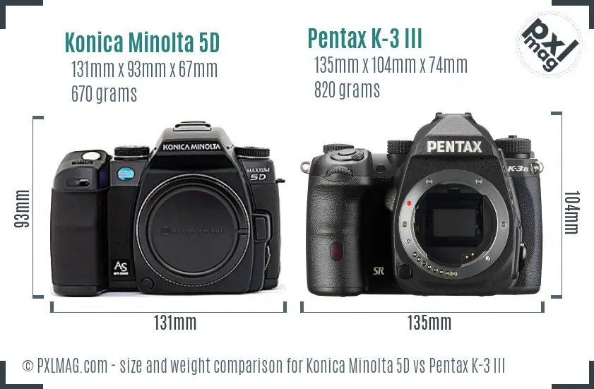 Konica Minolta 5D vs Pentax K-3 III size comparison