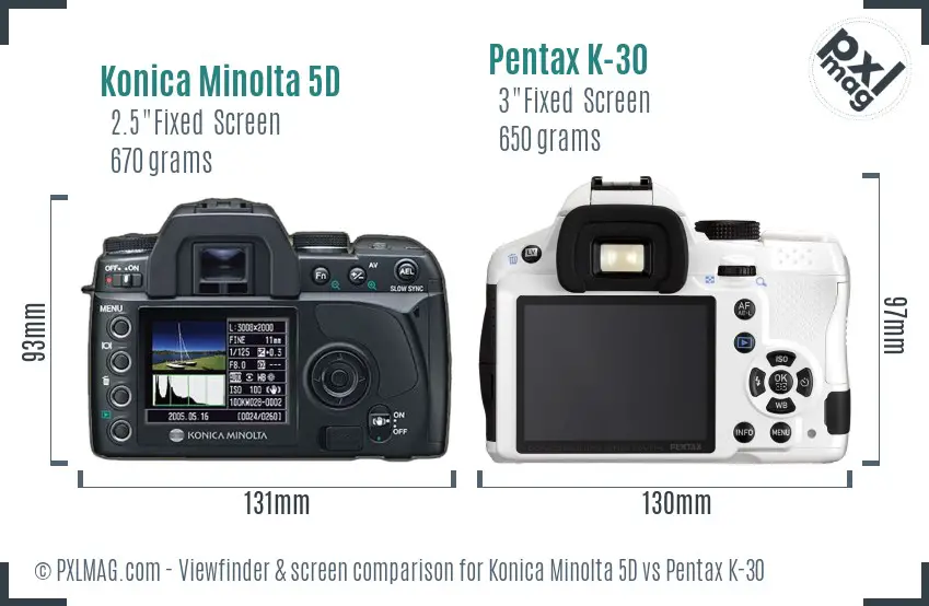 Konica Minolta 5D vs Pentax K-30 Screen and Viewfinder comparison