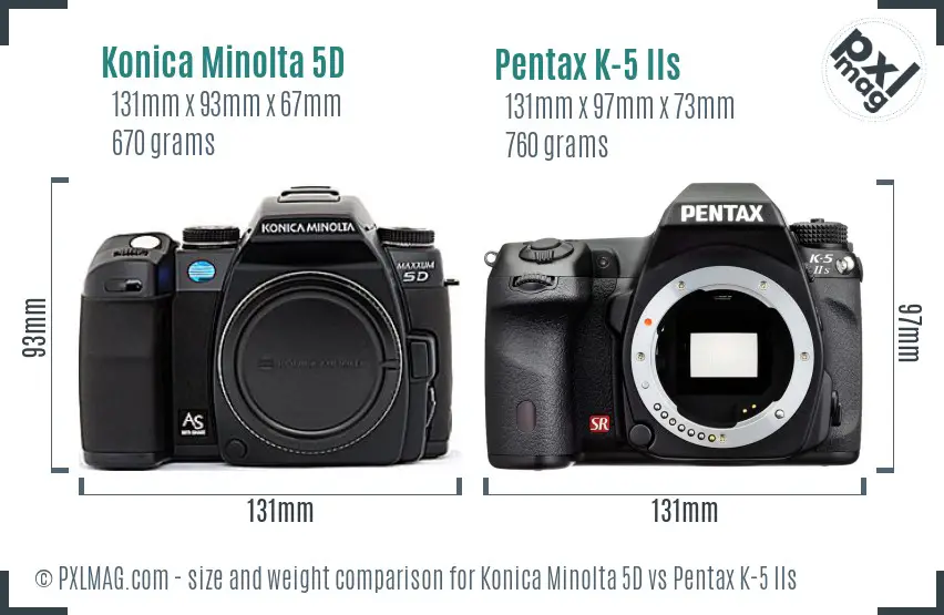 Konica Minolta 5D vs Pentax K-5 IIs size comparison