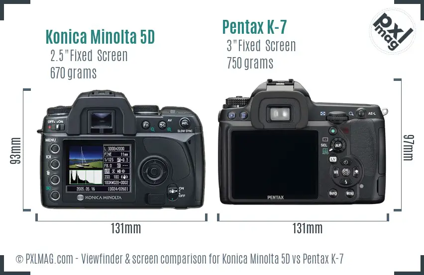 Konica Minolta 5D vs Pentax K-7 Screen and Viewfinder comparison