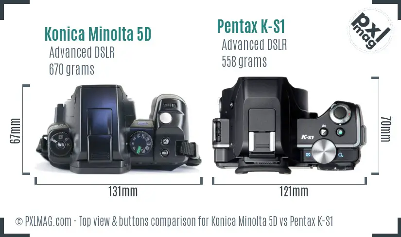 Konica Minolta 5D vs Pentax K-S1 top view buttons comparison