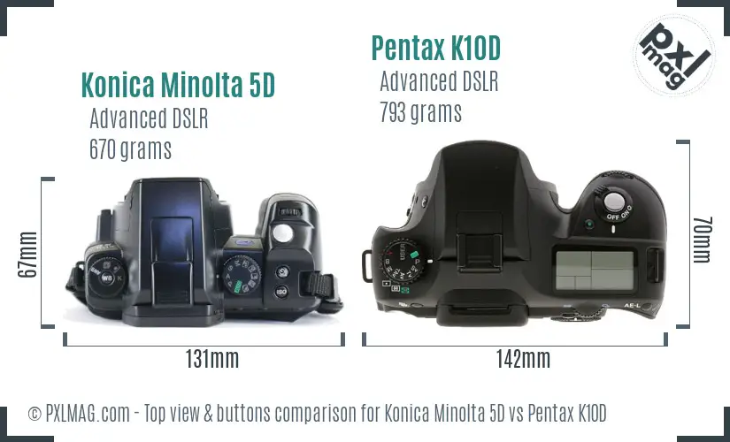 Konica Minolta 5D vs Pentax K10D top view buttons comparison
