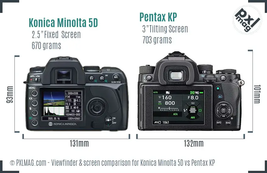 Konica Minolta 5D vs Pentax KP Screen and Viewfinder comparison