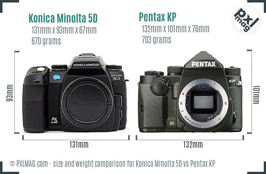 Konica Minolta 5D vs Pentax KP size comparison