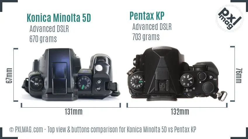Konica Minolta 5D vs Pentax KP top view buttons comparison