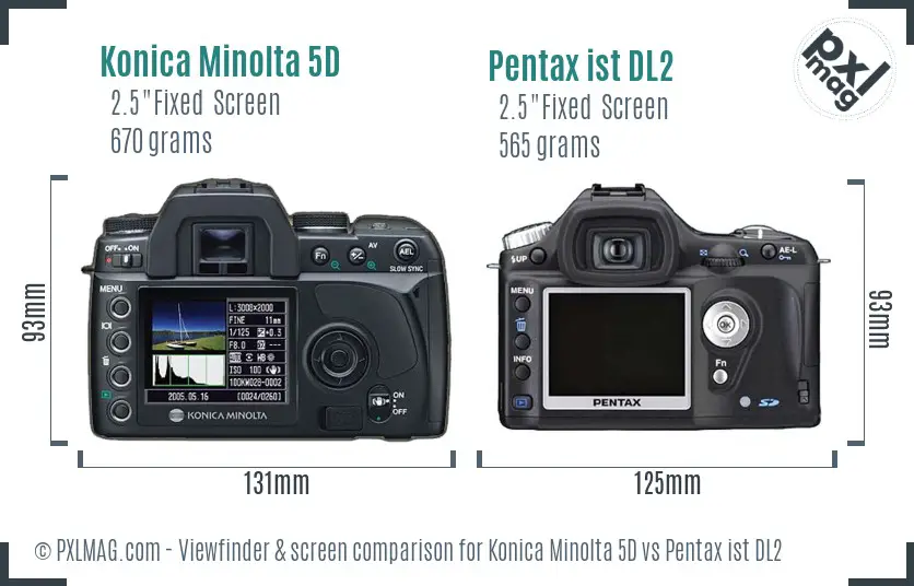 Konica Minolta 5D vs Pentax ist DL2 Screen and Viewfinder comparison