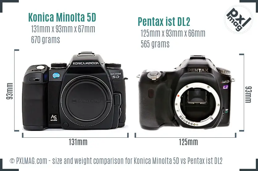 Konica Minolta 5D vs Pentax ist DL2 size comparison
