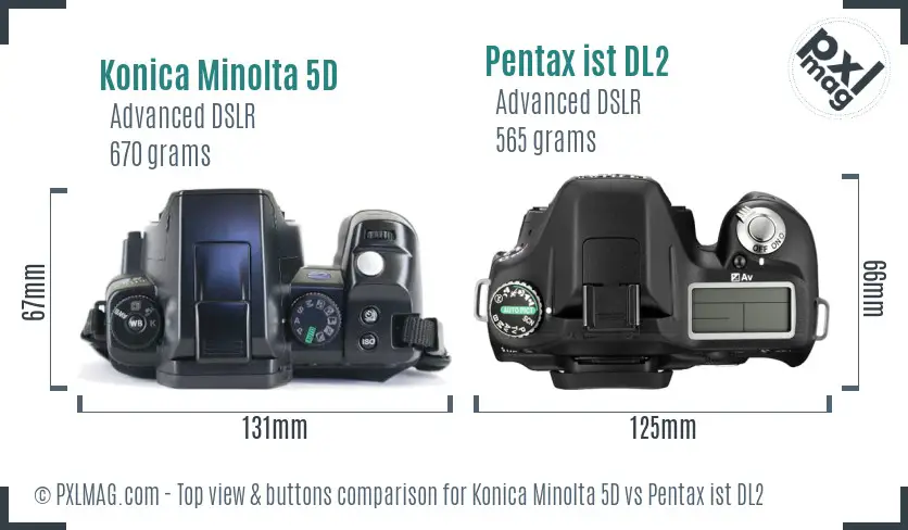 Konica Minolta 5D vs Pentax ist DL2 top view buttons comparison
