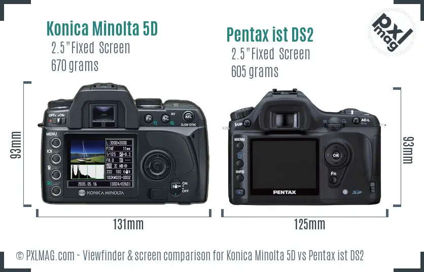 Konica Minolta 5D vs Pentax ist DS2 Screen and Viewfinder comparison
