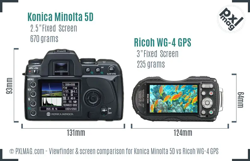 Konica Minolta 5D vs Ricoh WG-4 GPS Screen and Viewfinder comparison