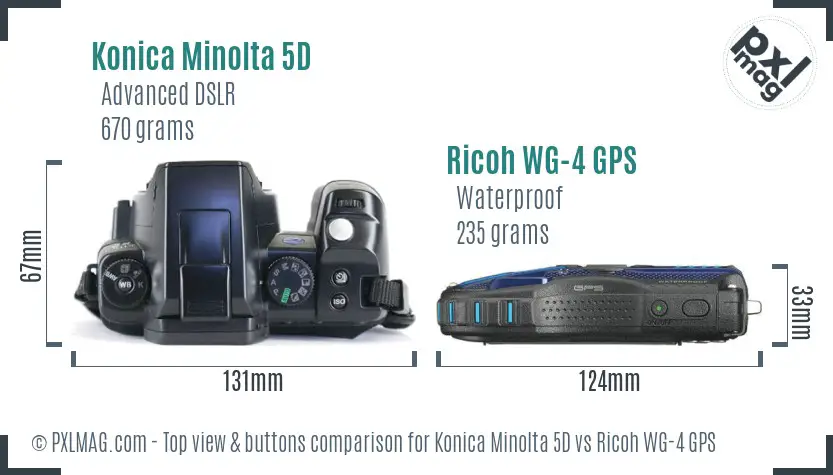 Konica Minolta 5D vs Ricoh WG-4 GPS top view buttons comparison
