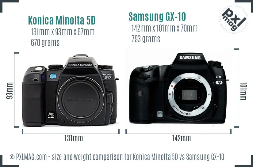 Konica Minolta 5D vs Samsung GX-10 size comparison