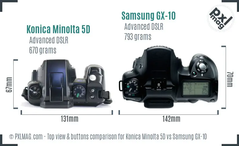 Konica Minolta 5D vs Samsung GX-10 top view buttons comparison