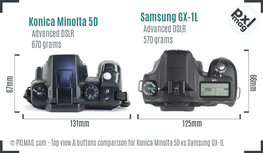 Konica Minolta 5D vs Samsung GX-1L top view buttons comparison